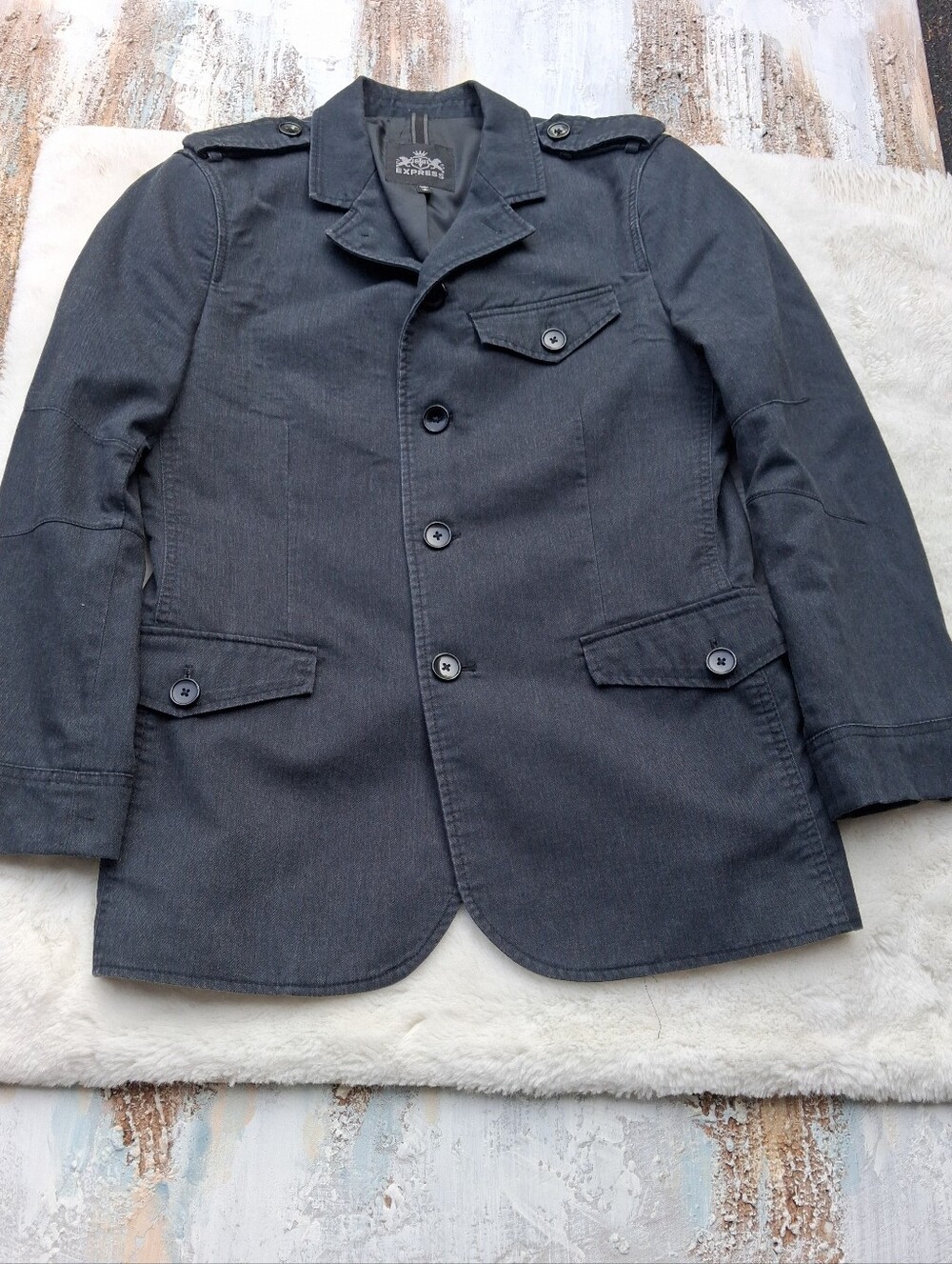 Express Men's Dark Charcoal Military Field Jacket Dize Small